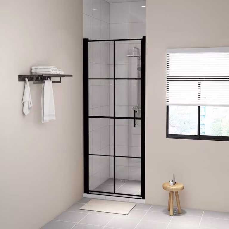 Porta per Doccia in Vetro Temperato vidaXL, Colore Nero e Argento, L: 91 cm, H: 195 cm