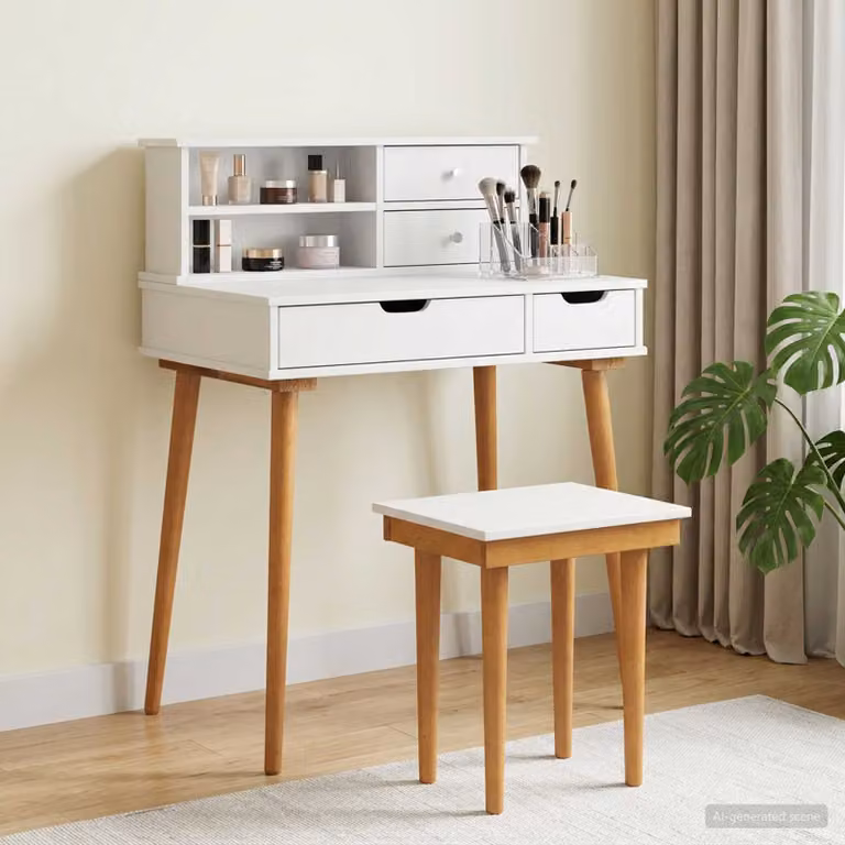 Set Tavolo da Trucco vidaXL FAUSKE 3 pz Bianco L: 76 cm, P: 50 cm, H: 103,5 cm