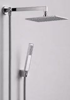 Kit Doccia Bagnoclic con Soffione Rain Quadrato Ø20 cm, Braccio Quadrato 40 cm e Doccino, Finitura Cromata