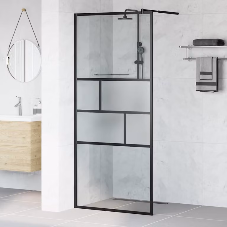 Parete Doccia Walk-in vidaXL Rettangolare in Vetro Trasparente e Alluminio Nero L: 90 cm, H: 195 cm, Spessore: 0,5 cm