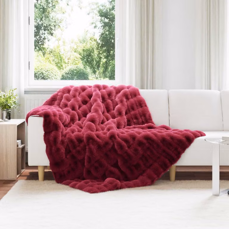 Coperta antiscivolo in ecopelliccia di coniglio rossa vidaXL, L 150 x P 220 cm