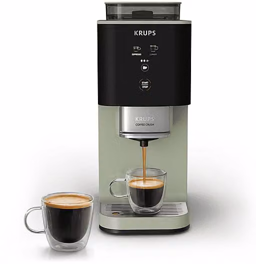 Macchina da caffè automatica Krups Coffee Crush SA401L verde multicolore, compatibile con caffè in grani e macinato, pressione 15 bar, potenza 1370 W, serbatoio acqua 1,8 l, con disattivazione automatica
