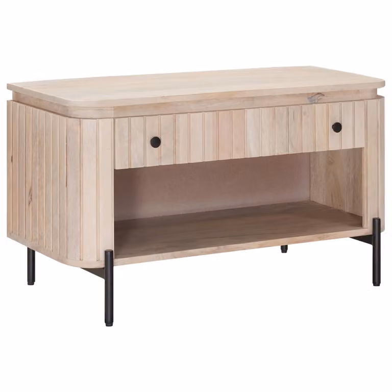 Panca porta scarpe con cassetto e scaffale vidaXL in legno di mango, marrone e beige, L: 85 cm, P: 37 cm, H: 48 cm