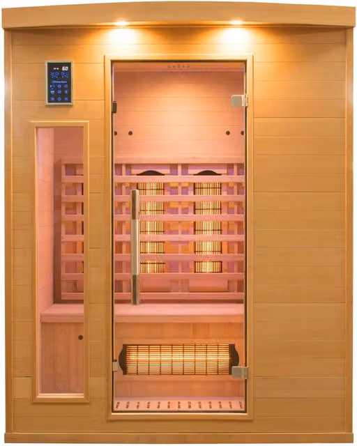 Sauna Finlandese ad Infrarossi Apollon 3 da 3 Posti in Legno di Abete GIORDANOSHOP L: 153 cm, P: 128 cm, H: 190 cm
