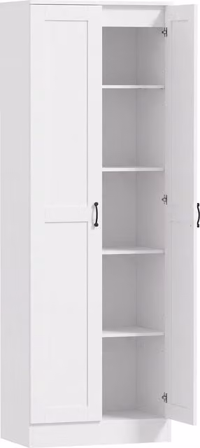 Dispensa da cucina HOMCOM bianca con ante soft-close e ripiani regolabili, Altezza: 175 cm