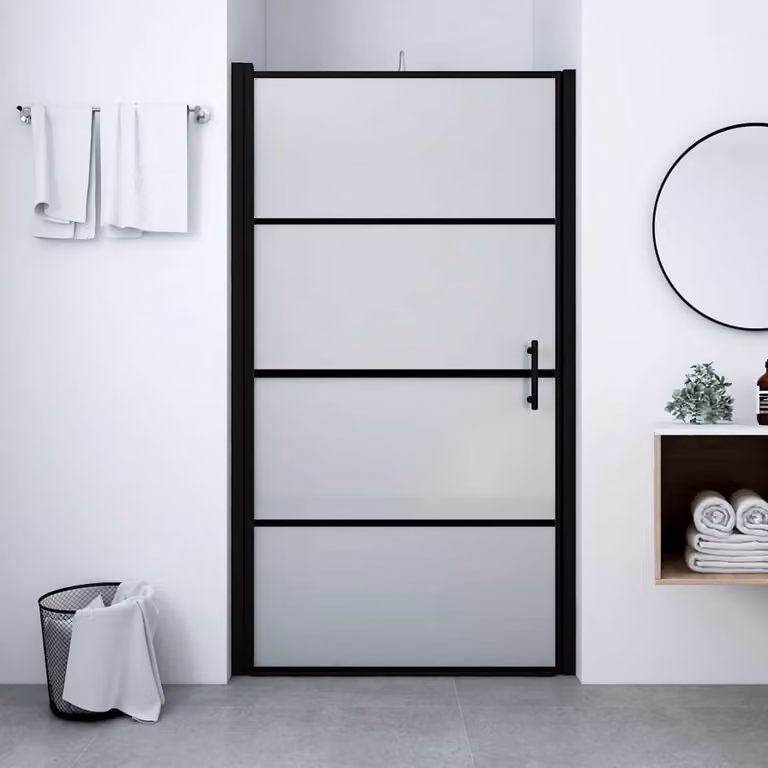 Porta per Doccia Fissa vidaXL in Vetro Temperato Smerigliato, L: 81 cm, H: 195 cm, Nero e Argento