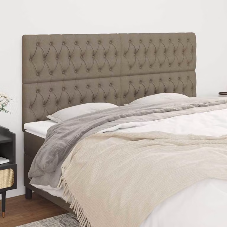 Testiera per letto vidaXL in tessuto beige e grigio con struttura in legno di larice L: 200 cm, P: 7 cm, H: 118-128 cm