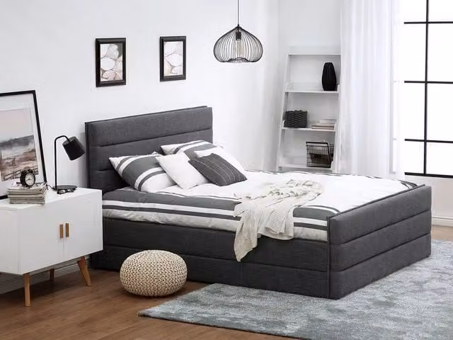 Letto Imbottito Moderno Beliani in Tessuto Grigio L/P: 160 x 200 cm