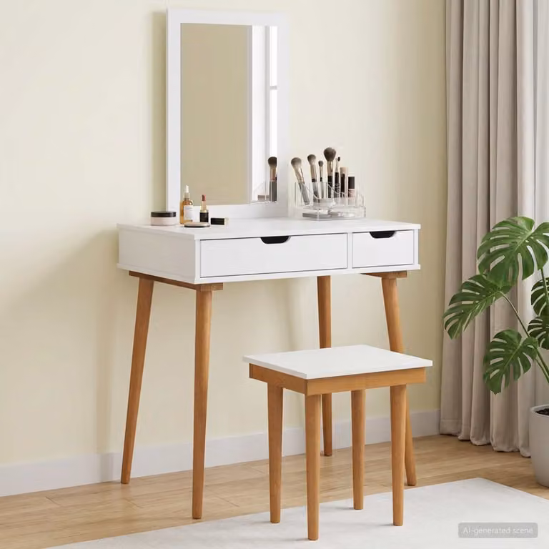 Set Tavolo da Trucco FAUSKE vidaXL 3 pz Bianco L/P/H: 76 x 50 x 143 cm