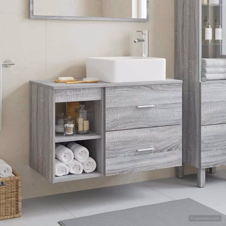 Set di mobili per il bagno moderno vidaXL composto da mobile lavabo e pensile a muro in MDF grigio opaco