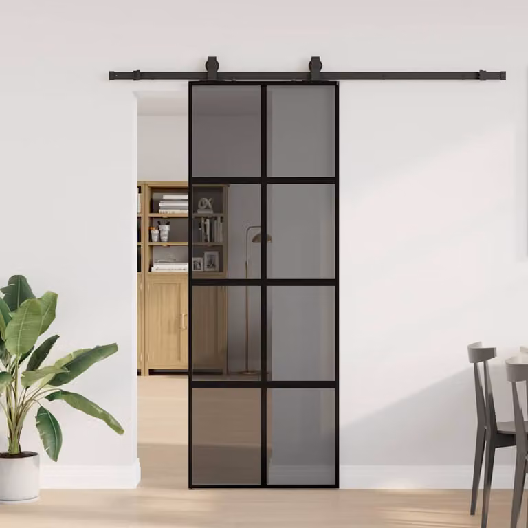 vidaXL Porta Scorrevole Moderna in Vetro Temperato Trasparente con Set di Ferramenta Nero Opaco L: 76 cm, H: 205 cm