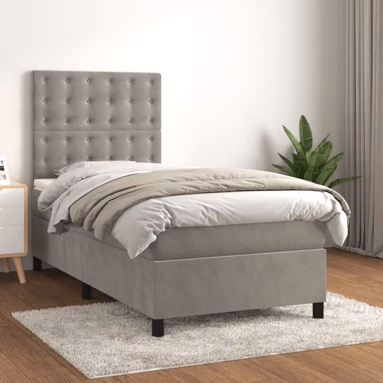 Letto Ibrido vidaXL con Giroletto a Molle e Materasso in Velluto Grigio e Bianco L/P/H: 203 x 100 x 128 cm