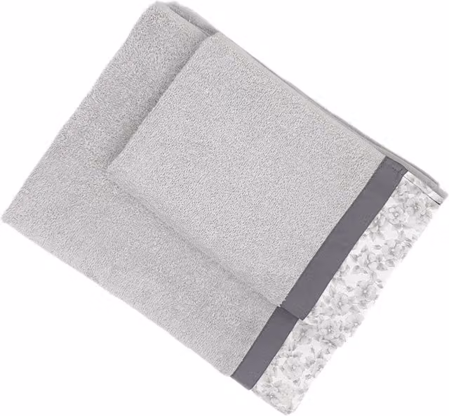 Set di 2 asciugamani Primula Ipersan in cotone grigi con bordo decorativo