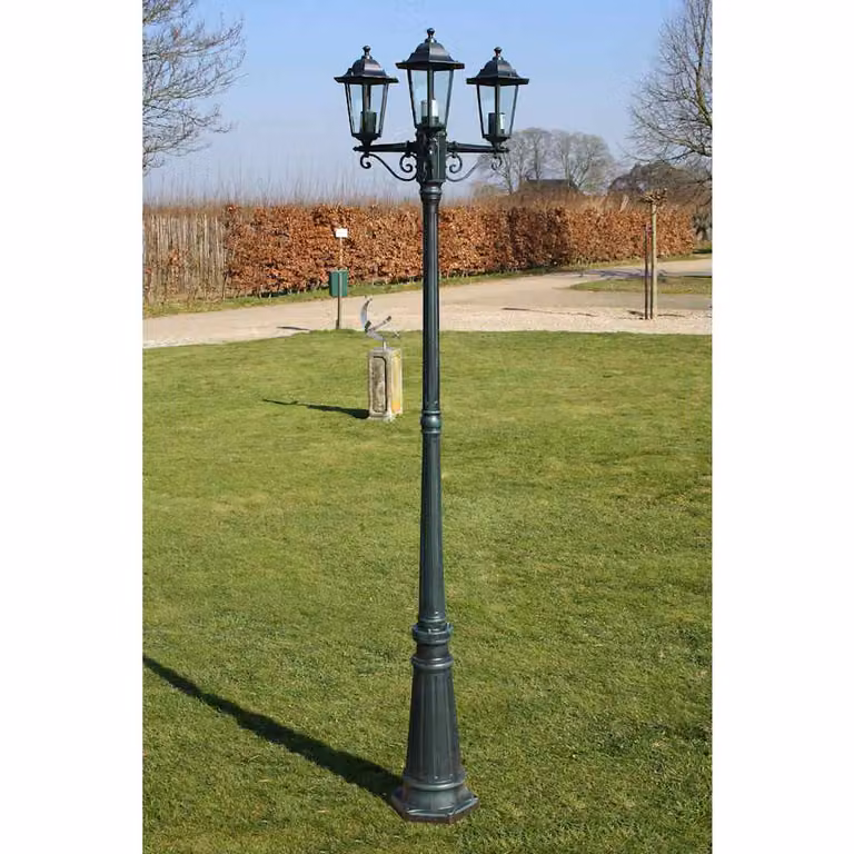 vidaXL Lampione da Giardino a 3 Bracci in Alluminio e Vetro, Altezza: 215 cm, Verde Scuro/Nero