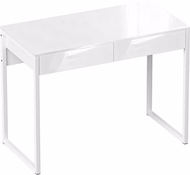 Scrivania Moderna HOMCOM con 2 Cassetti e Gambe in Acciaio, Bianco Lucido, L: 100 cm, P: 50 cm, H: 75 cm