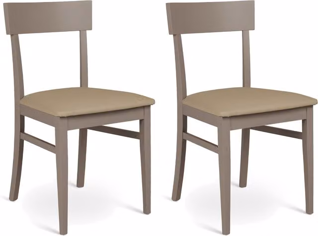Sedia E-Stylo in legno di faggio laccato tortora con seduta in similpelle imbottita, L: 44 cm, P: 45 cm, H: 82 cm