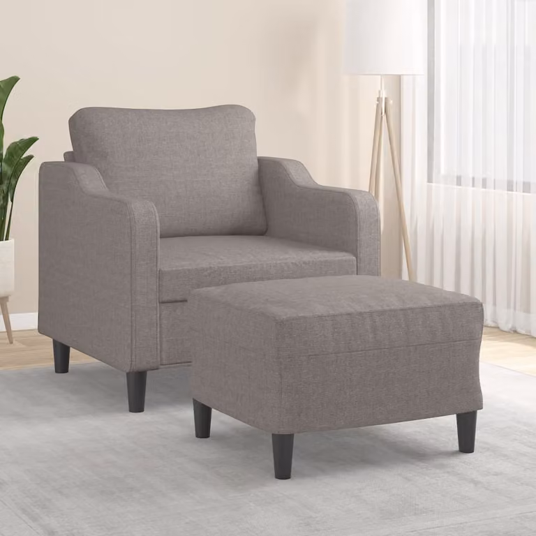 Poltrona con Poggiapiedi vidaXL in Tessuto Beige e Grigio per Soggiorno Moderno