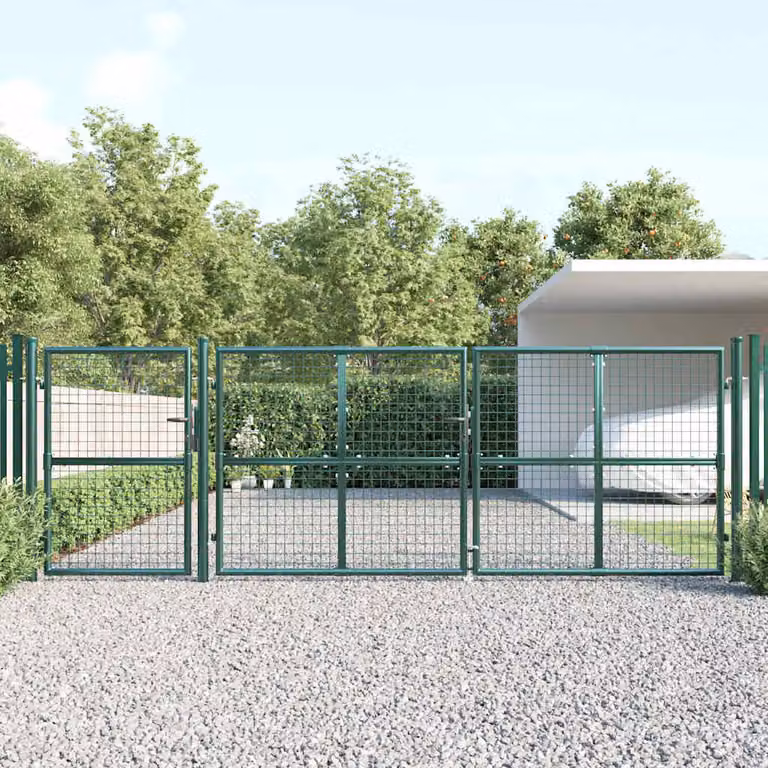 Cancello da giardino a doppia anta vidaXL in acciaio zincato verde L: 400 cm, H: 125 cm