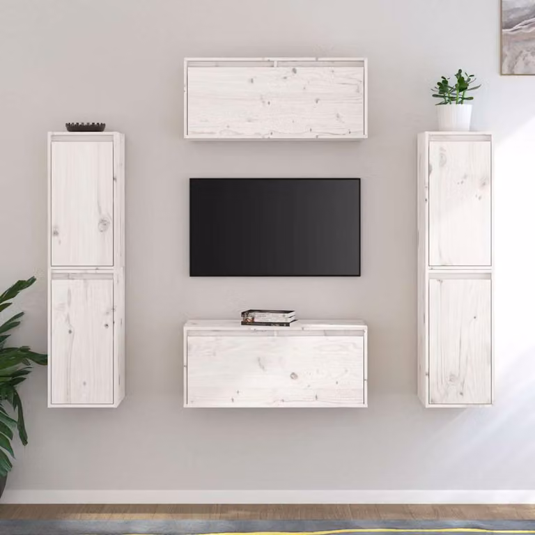 Set di 6 mobili porta TV vidaXL in legno massello di pino bianco laccato