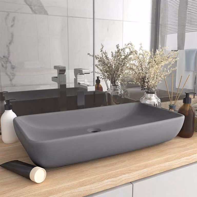 Lavabo da appoggio rettangolare vidaXL in ceramica grigio chiaro opaco L: 71 cm, P: 38 cm