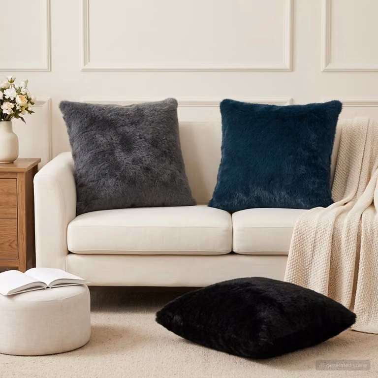 Set di 2 federe vidaXL HEERLEN in pelliccia sintetica nere, L 60 cm x L 60 cm