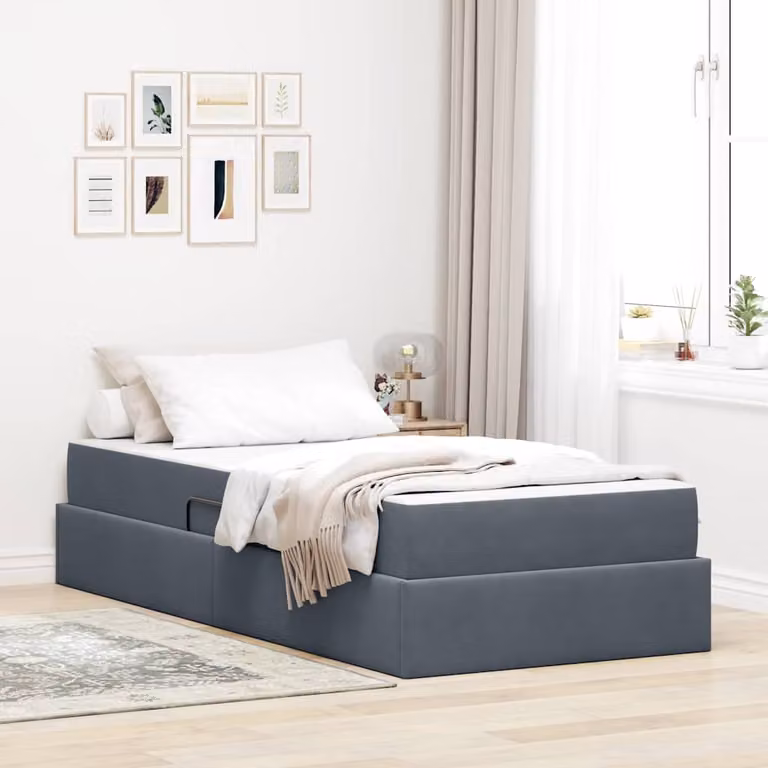Letto con contenitore e materasso ibrido vidaXL in velluto grigio L/P/H: 90 x 200 x 204 cm
