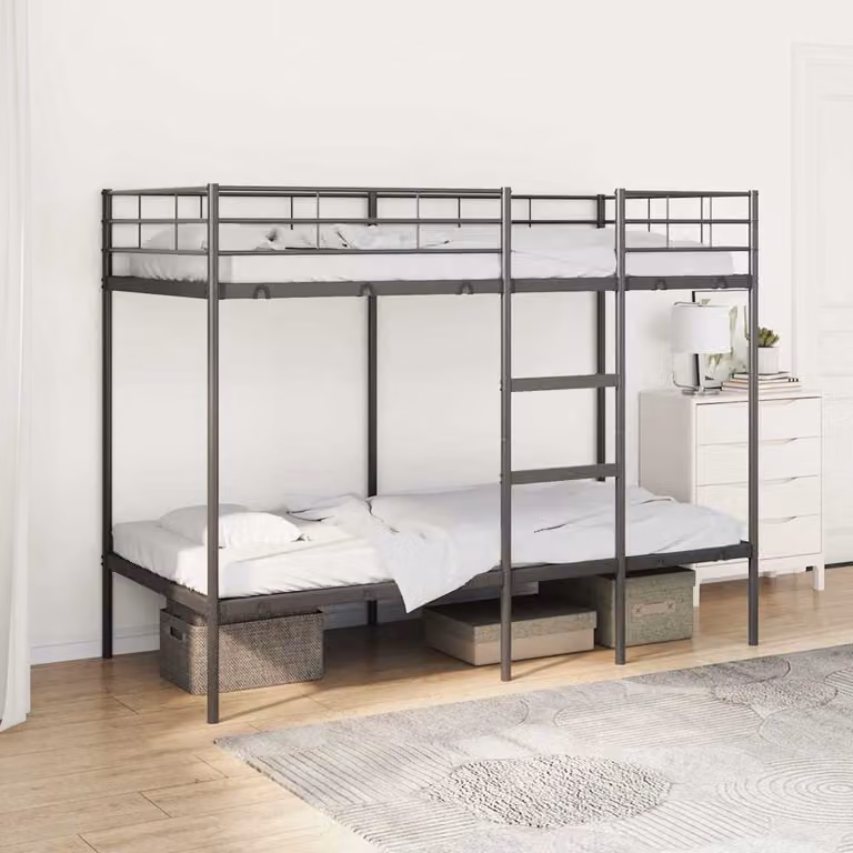 Letto a castello moderno vidaXL in metallo nero per bambini L/P/H: 200 x 90 x 170 cm