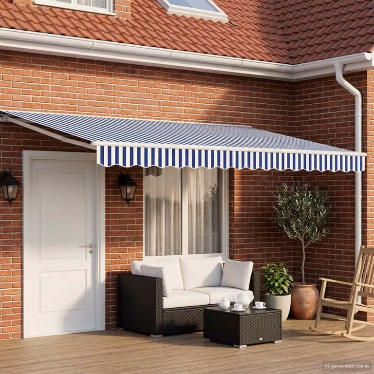 vidaXL Cornice per Tenda Manuale con LED Blu e Bianco in Alluminio e Poliestere L: 5 m, H: 3 m
