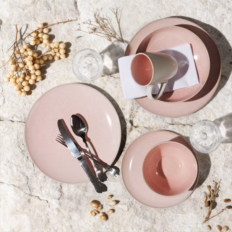 Servizio da cena tectake in ceramica e gres da 30 pezzi per 6 persone, rosa