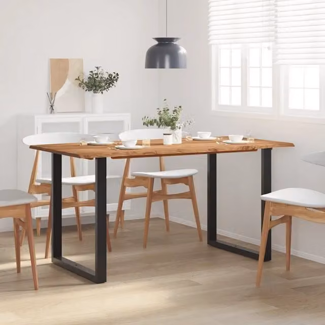 Tavolo da Pranzo Rettangolare in Legno di Acacia e Metallo Stile Industrial vidaXL L: 154 cm, P: 80 cm, H: 76 cm