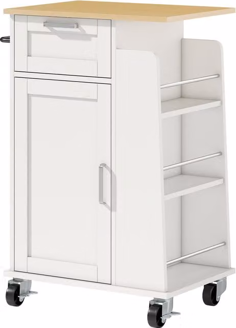 Carrello da cucina HOMCOM in legno bianco con cassetto, armadietto, portasciugamani e 3 portaspezie, L 62 cm x P 40 cm x H 87 cm