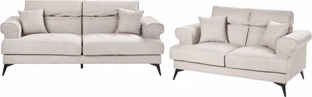 Set di divani Beliani da 5 posti in tessuto beige con poggiatesta regolabili e struttura in legno massello stile moderno