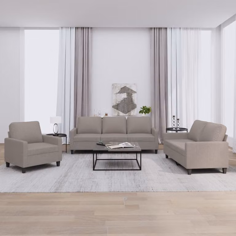 Set di divani 3 pezzi vidaXL in tessuto beige e grigio con cuscini per soggiorno