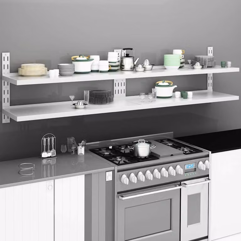 vidaXL Set di 2 Mensole Galleggianti a 2 Livelli in Acciaio Inox, L: 240 cm, P: 30 cm
