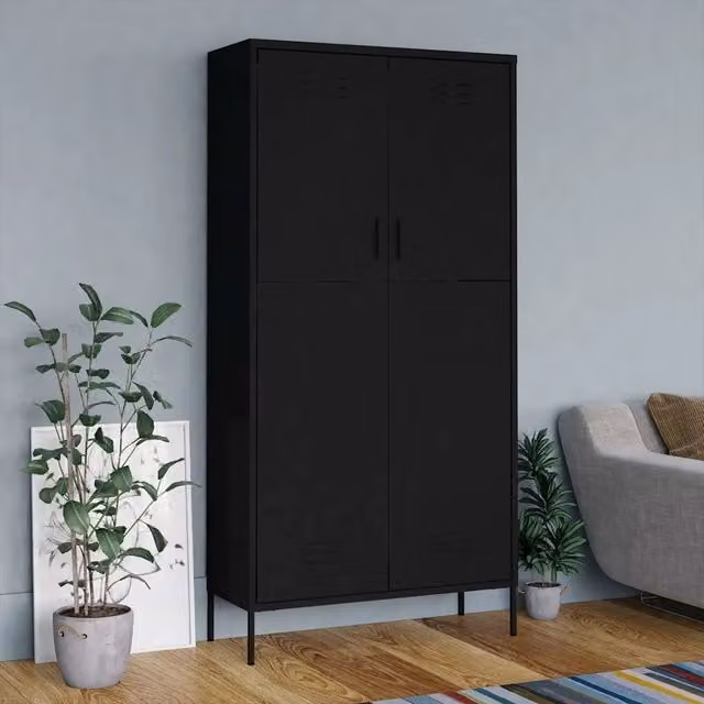 Armadio VIDAXL in metallo nero opaco con ante a battente, L: 90 cm, P: 50 cm, H: 180 cm
