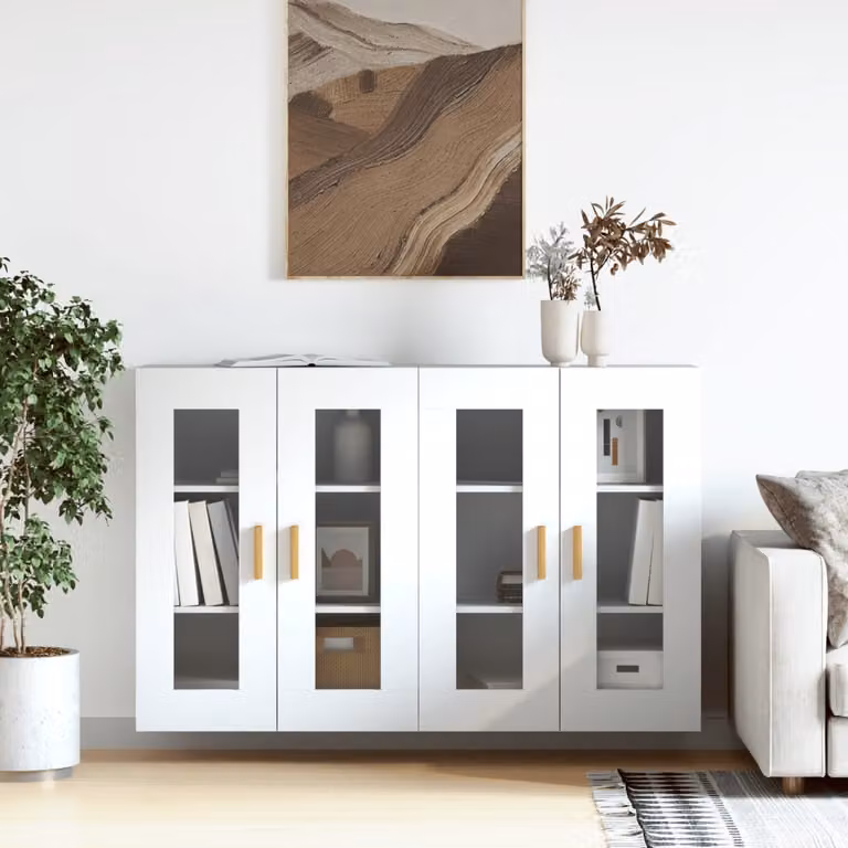 Set di 2 armadietti a parete vidaXL bianchi con ante in vetro e ripiani interni in legno e MDF