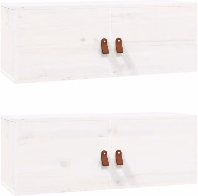 Set di 2 pensili da parete in legno di pino bianco dal design rustico L: 80 cm, P: 30 cm, H: 30 cm