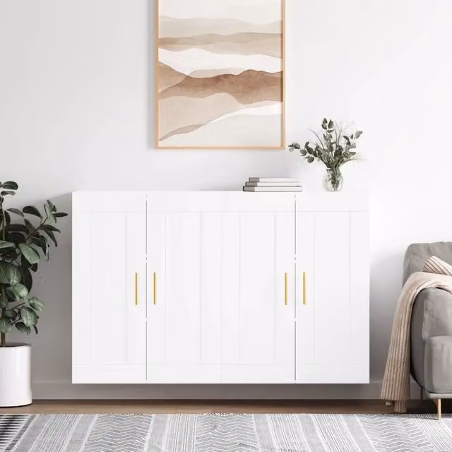 Set di 2 armadietti da parete vidaXL bianchi in legno e metallo per bagno con ante a battente
