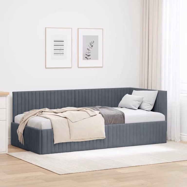 vidaXL Cornice del letto ad angolo asimmetrico in velluto grigio, L/P/H: 190 x 90 x 72 cm
