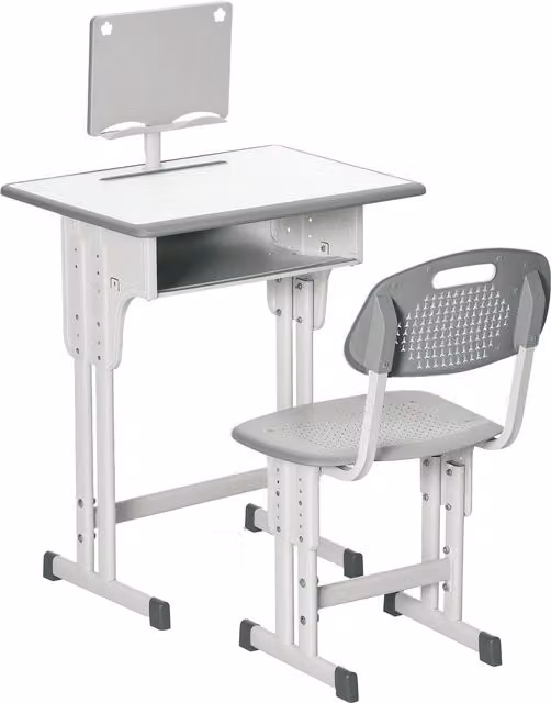 Set scrivania con sedia regolabile HOMCOM per bambini, banco scuola in metallo e MDF grigio