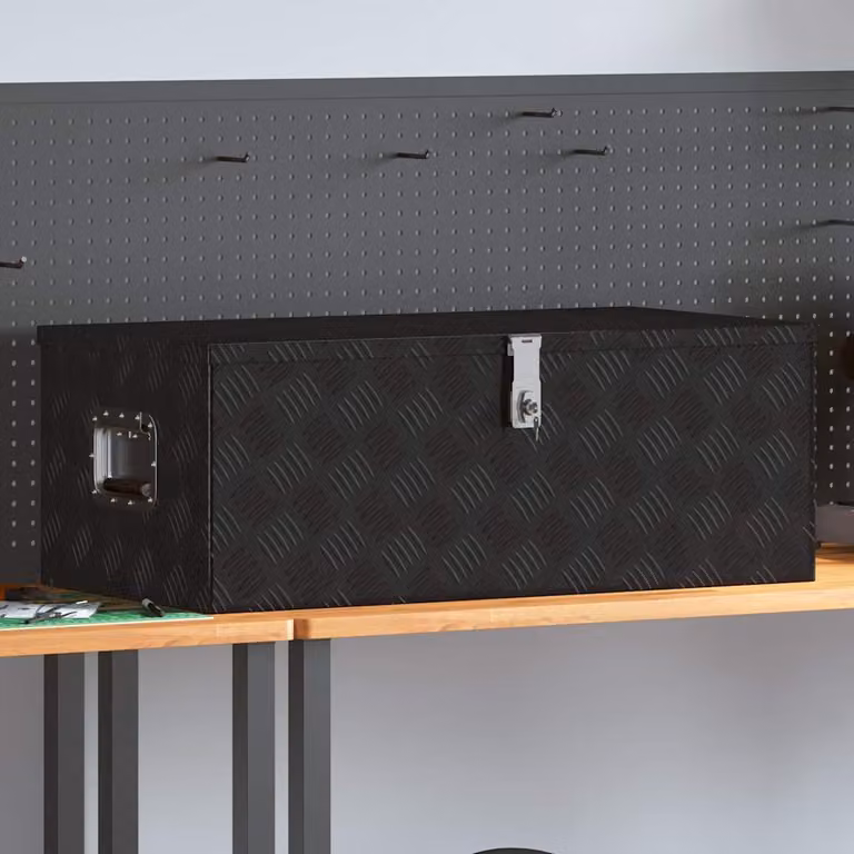 Contenitore portaoggetti vidaXL in alluminio e acciaio inossidabile, Nero, L 90 cm x P 47 cm x H 33,5 cm