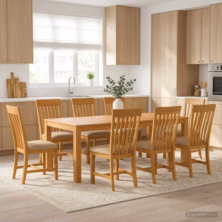 Set da pranzo moderno vidaXL in legno di quercia massello beige composto da 9 pezzi