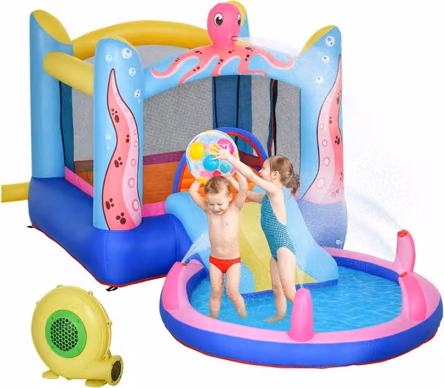 Castello Gonfiabile Outsunny con Scivolo e Piscina Multicolore per Bambini, L: 360 cm, P: 175 cm, H: 180 cm