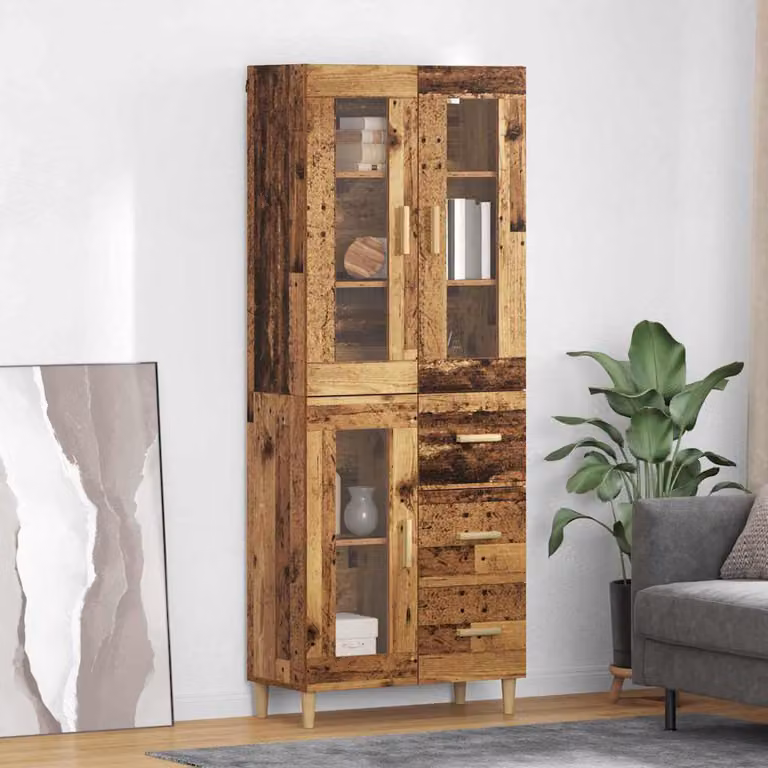 Credenza moderna vidaXL in legno marrone con ante in vetro e cassetti L/P/H: 69,5 x 34 x 180 cm