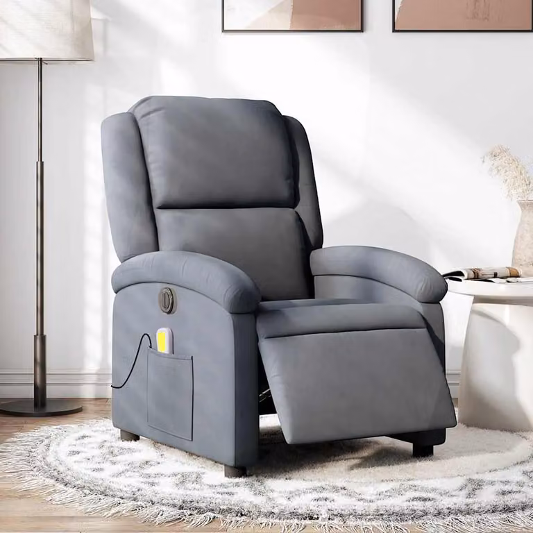 vidaXL Poltrona Massaggiante Reclinante Elettrica in Velluto Grigio