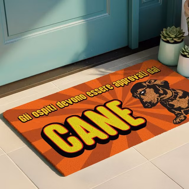 Zerbino rettangolare con grafica animali arancione, antiscivolo e antipolvere in polipropilene, L: 70 cm, P: 40 cm