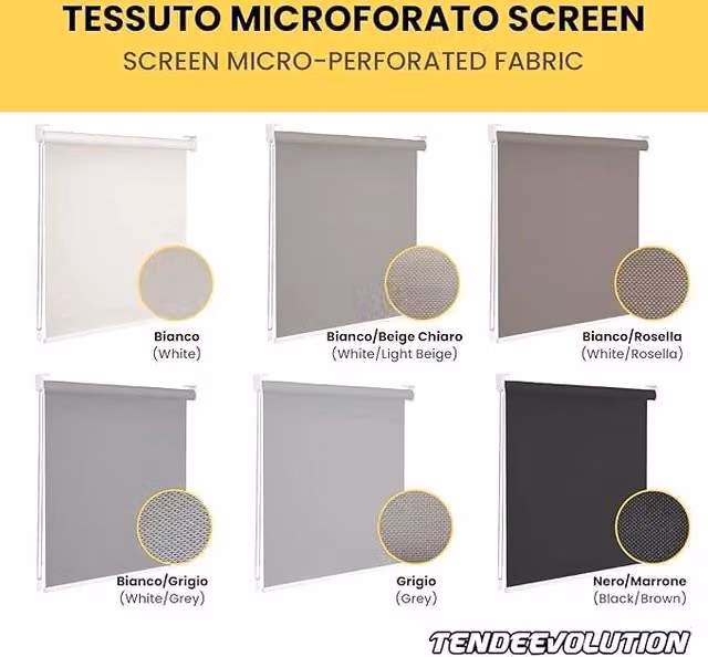 Tenda a Rullo SCREEN Microforata Filtrante TENDEEVOLUTION Semi-Trasparente Colore Nero L: 80 cm, H: 300 cm
