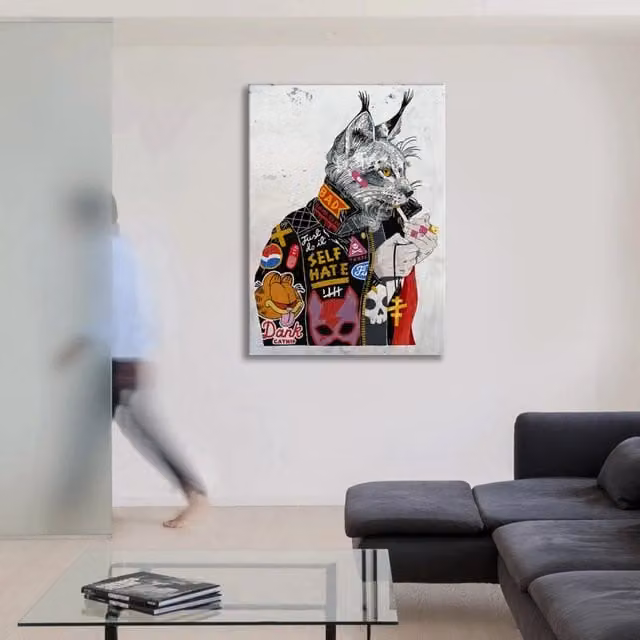 Quadro Canvas Contemporaneo Cat Sherlock di Signorbit, Stile Moderno e Astratto Multicolore, L 140 cm x H 100 cm