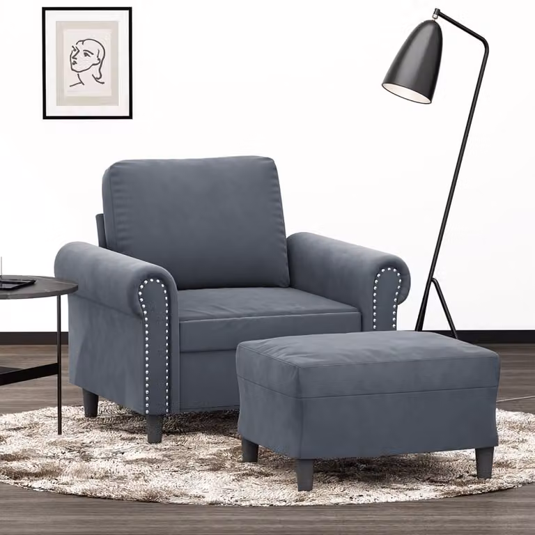 vidaXL Poltrona Lounge Moderna con Poggiapiedi in Velluto Grigio