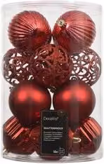 Set di 16 palline decorative per albero di Natale Amicasa in plastica di colore rosso, diametro: 8 cm